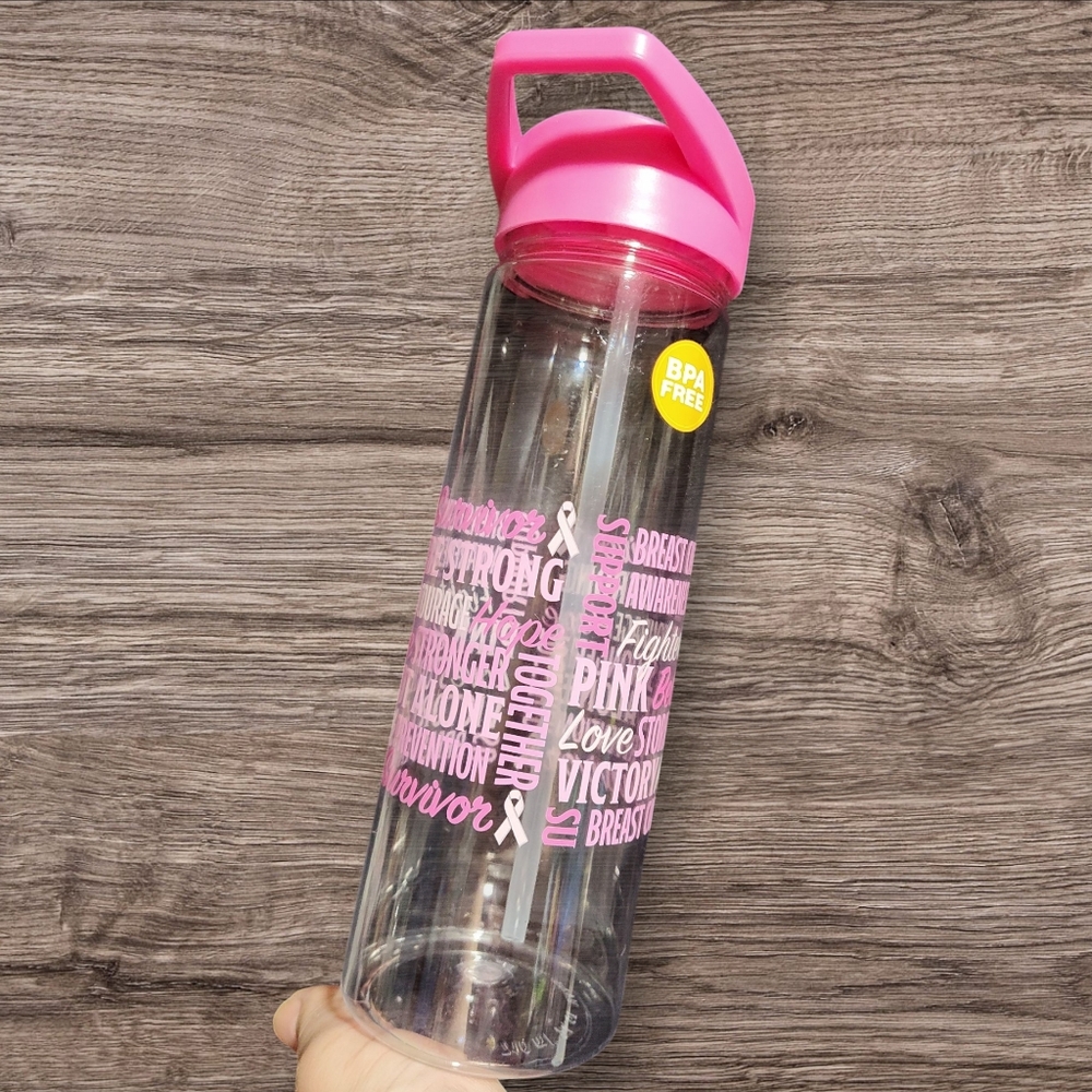 Breast Cancer Awareness Inspirational Water Bottle 24 Oz Flip Top Straw NEW